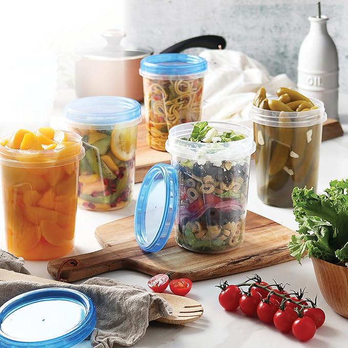 Tafura 6 Pack Leakproof Freezer Containers for Food with Twist Top Lids - 32 Oz BPA Free Reusable Plastic Soup Containers with Screw On Lids - Ideal for Meal Prep, Leftovers & Pantry Organization