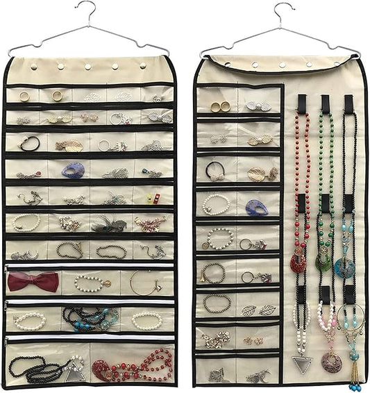 BB Brotrade Hanging Jewelry Organizer,Double Sided 56 Pockets&9 Hooks Accessories Organizer for Holding Jewelry