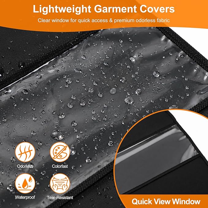 Garment Bags for Travel & Hanging Clothes, 55" Suit Bag for Closet Storage, Lightweight Dress Bags for Gowns Long, Dustproof Garment Covers with Clear Window & Reinforced Zipper, Black (1 Pack)