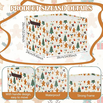 Geelin 3 Pcs Christmas Baskets Storage Gingerbread Christmas Tree Snowman Basket for Gifts Collapsible Waterproof Canvas Xmas Storage Bin Organizer with Handles for Book Closet Shelf Nursery Decor