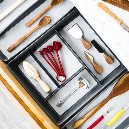 madesmart 4 Compartment Drawer Organizer, Multi Purpose Storage for Utensils, Office Tools, Cords, & Small Household Items, Tech Accessories, Arts & Crafts Supplies, Non Slip Lining, Granite