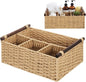 Remerry Bathroom Countertop Organizer Caddy, Wicker-Like Divided Basket with Handle and Metal Frame, 4 Compartment, Paper Rope Storage Organizer for Vanity Kitchen(Beige,15.35 x 10.24 x 6.3 in)