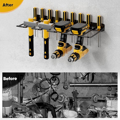 POKIPO Power Tool Organizer, 4 Drill Holder Wall Mount, Heavy Duty Garage Tool Organizer and Storage, Suitable Tool Rack for Tool Room, Workshop, Garage