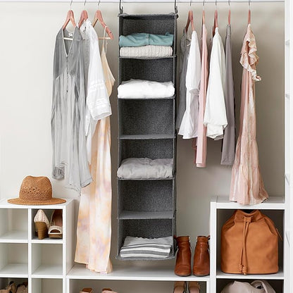 Household Essentials 6 Shelf Hanging Closet Organizer, Hanging Closet Shelf, Fabric Poly Linen and PEVA Shelving