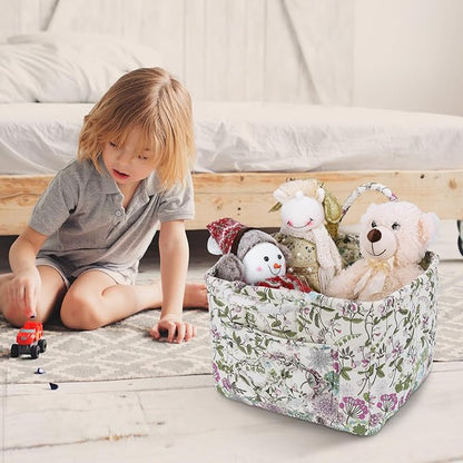 Storage Basket Boho Fabric Large Collapsible Floral Laundry Nursery Hamper Portable Folding Storage for Clothes Toys (Purple)