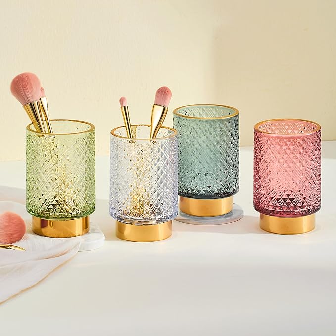 Makeup Brush Holder Organizer,Toothbrush Holders,Desk Pen Pencil Holder,Multifunctional Vintage Glass Brush Cup（A45-1-US）