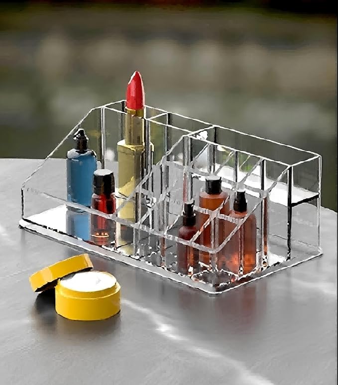 Series Model HZ-05 Acrylic Makeup Organizer, Clear Cosmetic Storage Display, Multi-Compartment Holder for Lipstick, Nail Polish, Brushes