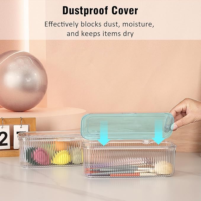 JessLab Makeup Brush Holder Organizer, Clear Makeup Sponges Organizer, Cosmetic Storage Case with Lid Display Case for Vanity, 1 Compartment (2 Pack)