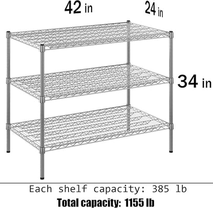 24" Deep x 42" Wide x 34" Height Wire Shelving Kit | 3-Tier | NSF Commercial Storage Rack Unit