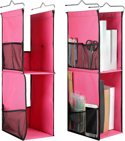 1 PC Hanging Locker 2 Layer Shelves Hanging Locker Organizer Accessories for Office School Gym Closet Home Supplies(Rose Red)
