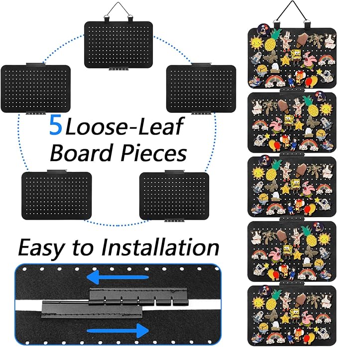 Hanging Enamel Lapel Pin Organizer with 5 Loose-leaf Board Pieces, Removable Hanging Brooch Pin Storage Display Pages, Enamel Pin Display Panels for at Least 210 Pins (Removable)