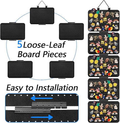 Hanging Enamel Lapel Pin Organizer with 5 Loose-leaf Board Pieces, Removable Hanging Brooch Pin Storage Display Pages, Enamel Pin Display Panels for at Least 210 Pins (Removable)