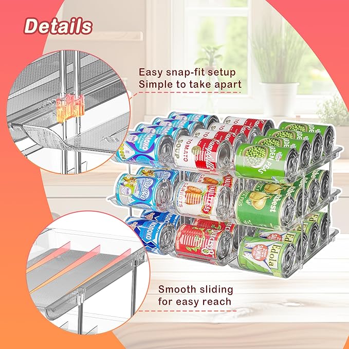 Ynelyase Can Storage Organizer Pantry and Canned Food Holders for Soup Can Goods Dispenser with Rack Clear 9-Pack
