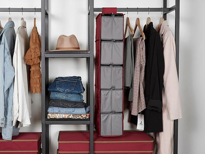 Covermates Keepsakes Hanging Shoe Organizer Set – Heavy Duty Closet Shelves for Shoes, Sweaters, and Accessories – Includes Trays with Dividers – Vertical Wardrobe Storage, Scarlett Red