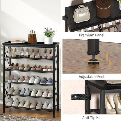 Shoe Rack for Entryway, 6 Tier Shoe Organizer with Mesh Shelves, Metal Shoe Storage for Closet Garage, Black