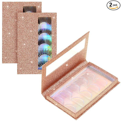 2 Packs 5 Pairs Eyelash Book Empty False Lash Storage Book Box Glitter False Eyelash Storage Case Container Makeup Display Lash Holder Portable Travel Catalog for Women, Rose Gold