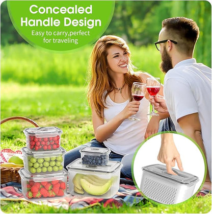 BOICHU Fruit Storage Containers for Fridge - 5 Size Berry Containers for Fridge Keep Fresh with Colanders and Vent Handle Lids, Clear Vegetable Storage Containers for Refrigerator, Lettuce Keeper