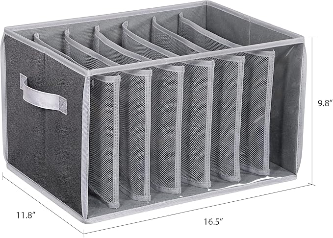 Zilink Upgraded Wardrobe Clothes Organizer with Support Board Clear Pant Organizer for Closet with 7 Grids Jeans Storage Organizer for Closet for Jean Pant Sweater Legging T-Shirt, 6 Pack