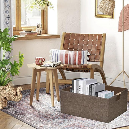 Collapsible Storage Box 16.9"x12.5"x7" with Wooden Handles | Foldable Organizer for Closet, Shelves, Toys & Cosmetics | Durable Linen-Polyester Fabric | Space-Saving Home Organization 2Pack