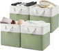 Patvingot 13x13x13 Cube Storage Bins,4 Pack Large Foldable Fabric Storage Cubes with Handles for Organizing Home, Closet, Shelf, Office(White&Green)