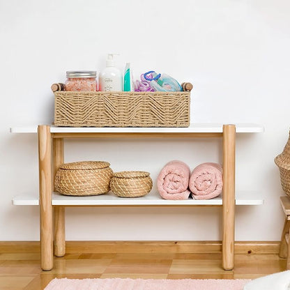 Bathroom Baskets for Organizing with Handle Decorative Basket for Bathroom Countertop Storage Toilet Paper Storage Basket for Toilet Tank Top Small Baskets Set,Beige