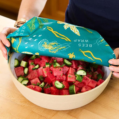 Bee's Wrap Beeswax Wraps for Food - 3 Pack of Assorted Beeswax Wraps - Small, Medium & Large Wrap - Plastic Free Made in USA Reusable Natural Food Wrap - Ocean Print