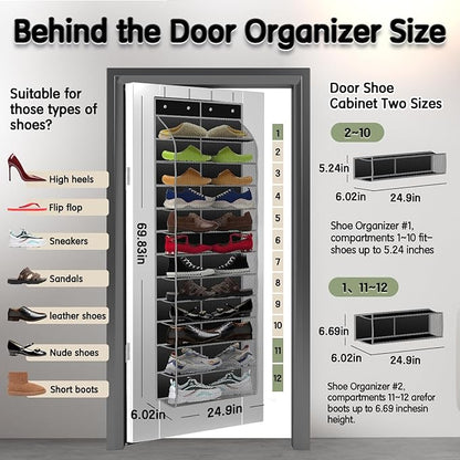 Kotkn Over The Door Shoe Organizer with 12 Large Breathable Pockets - Durable Hanging Storage for the Entire Family's Shoes (Black)