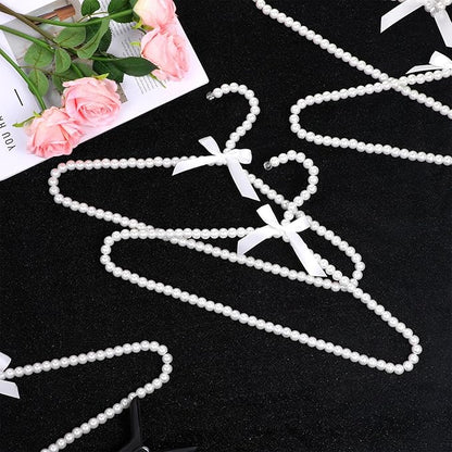 SHENLIU 6 Pack Pearl Clothes Hangers, Elegant Bridesmaid Hangers with White Ribbon Trim Hanger, Closet Coat Storage Organizer Bowknot Standard Wedding Hanger for Wedding Engagement Gowns Suits Shirts