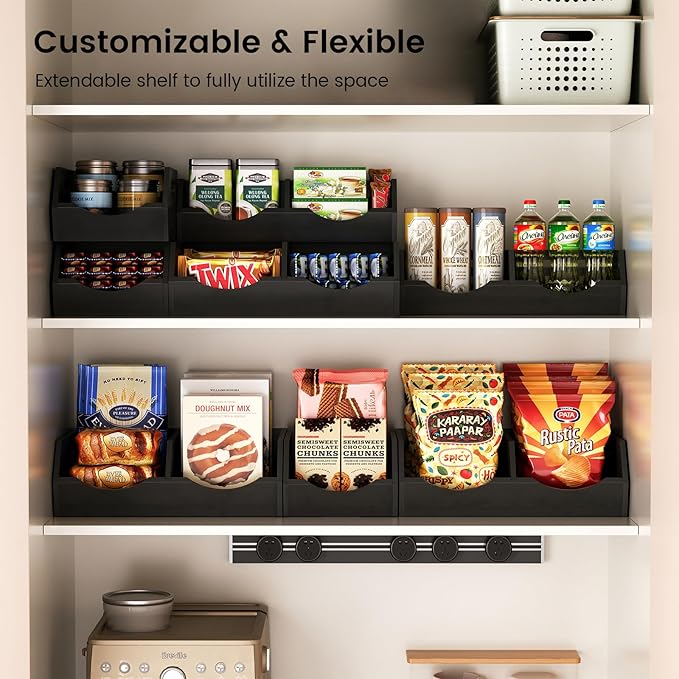 Potato Storage Bins Onion, 3 Tier Bamboo Pantry Storage Bin Stackable Ventilated Organizer for Kitchen, Pantry, Countertop, Bathroom, Black
