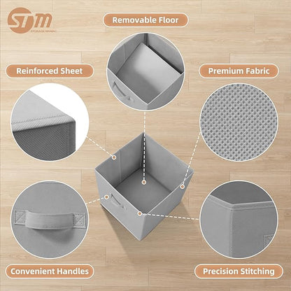 STORAGE MANIAC Storage Cubes, 13 Inch Collapsible Storage Bins with Handles, 8 Pack Fabric Foldable Bins for Organization, Durable Storage Bins for Closet, Shelves, Offices, Toys, 8-Pack Grey