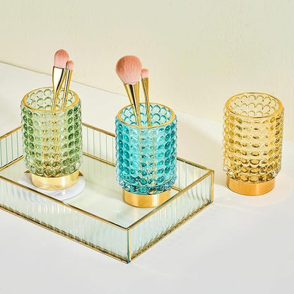 Makeup Brush Holder Organizer,Toothbrush Holders,Desk Pen Pencil Holder,Multifunctional Vintage Glass Brush Cup(A38-2-US/Green/L)