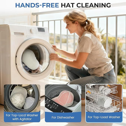 Hat Washer Cage for Baseball Caps, Hat Cleaner for Washing Machine & Dishwasher, Fits Adult & Kids Hats Baseball Cap Washing Cage, Cap Cleaner with Frame Cage and Mesh (1Pack White)