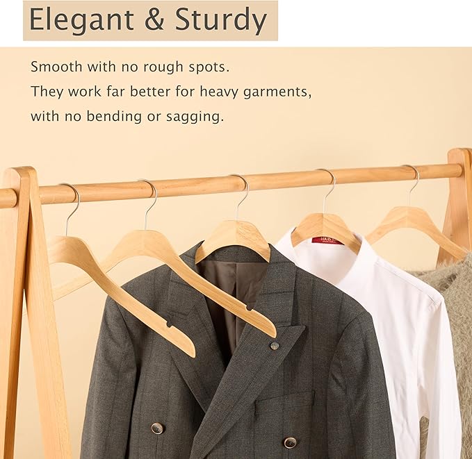 Natural Slim Solid Wood Coat 20 Pack Wooden Clothes Hangers,16.7inch Ultra Thin Space Saving Wooden Adult Hangers,Heavy Duty Suit Non Slip Hangers for Jacket Shir Suit