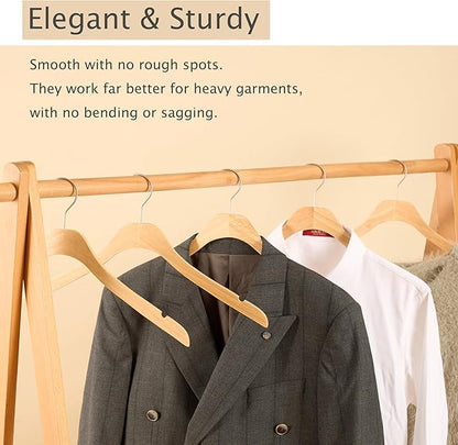 Natural Slim Solid Wood Coat 20 Pack Wooden Clothes Hangers,16.7inch Ultra Thin Space Saving Wooden Adult Hangers,Heavy Duty Suit Non Slip Hangers for Jacket Shir Suit