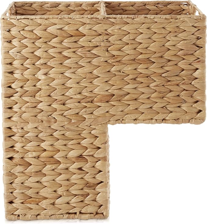 Casafield Stair Step Basket with Handles, Natural - Woven Water Hyacinth Staircase Basket Storage Bin Organizer