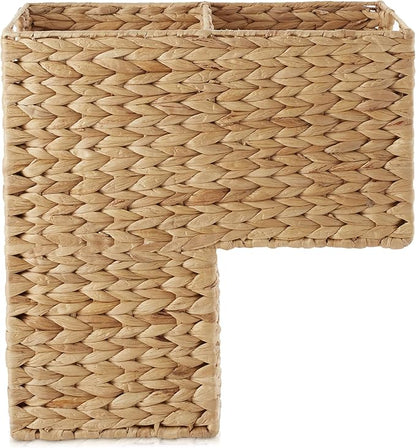 Casafield Stair Step Basket with Handles, Natural - Woven Water Hyacinth Staircase Basket Storage Bin Organizer