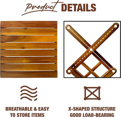 Premium Acacia Wood Shoe Rack for Entryway - 3-Tier Foldable Wooden Shoe Shelf, Free Standing Space Saving Shoe Organizer for Small Spaces, Apartment, Closet