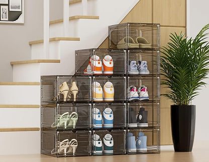 HOMIDEC Shoe Storage, 8 Pack Shoe Organizer Hard Plastic Shoe Box, Shoe Boxes Clear Plastic Stackable, Shoe Boxes with Lids for Size 13