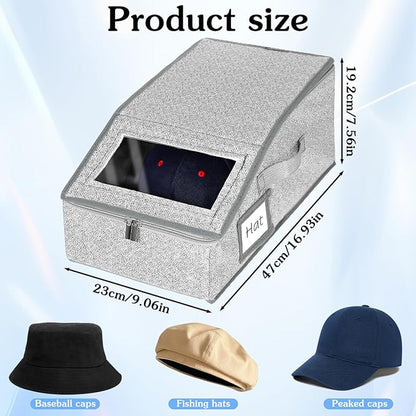 4 Pack Grey Hat Organizer for Baseball Cap, Hat Storage for Closet with Clear Window, Breathable Fabric Box for Snacks, Toys, Socks, Stackable Hats Storage Organizer for Men/Women