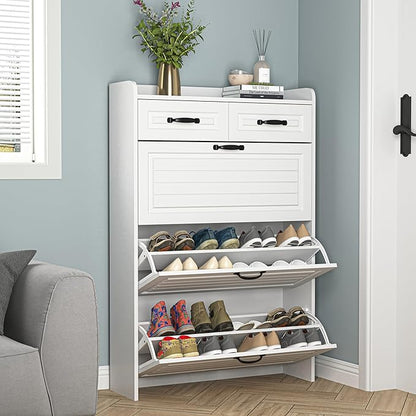 VERYKE Shoe Storage Cabinet for Entryway with 3 Flip Drawers and 2 Top Drawers,Large Shoe Rack Organizer Cabinet for Closet,Hallway