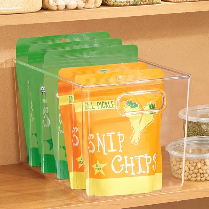 iDesign Storage Bins with Handles - Organizer Bins for Kitchen, Pantry, Bathroom, or Home Office - Set of 2 - Clear
