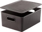 Decorative Plastic Basket Lidded Home Storage Bins Organizer Baskets, Large Brown (1 Pack - 15 Liter) Stackable Container Box, for Organizing Closet Storage Bins for Shelves - Ribbed Collection