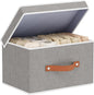 Storage Basket with Lid, Linen Foldable Storage Bin, Closet Organizer Box with Double Handles for Bedroom Corners, Grey, 1 Pack, 13 x 9.1 x 7.9 Inch