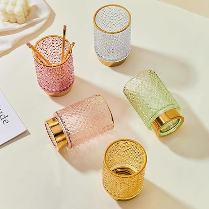 Makeup Brush Holder Organizer,Toothbrush Holders,Desk Pen Pencil Holder,Multifunctional Vintage Glass Brush Cup（A45-4-US）