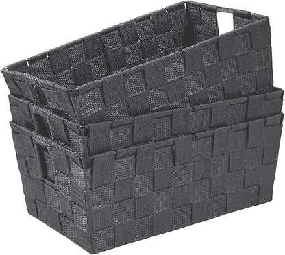 homyfort Woven Shelf Storage Tote Basket Bins Container, Storage Boxes Cube Organizer with Built-in Handles for Bedroom, Office, Closet, Clothes, Kids Room, Nursery 3pk(Grey)