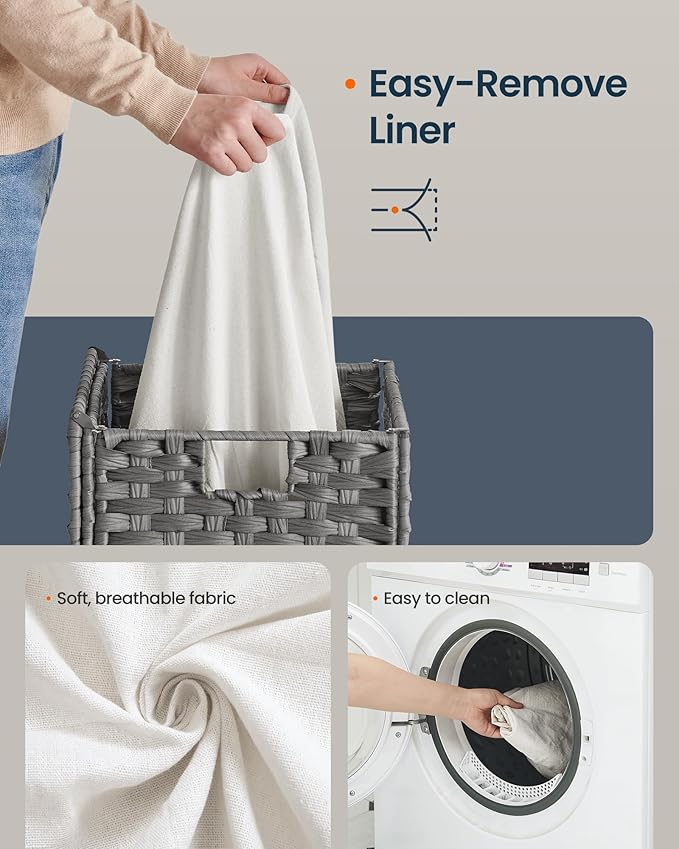 SONGMICS HOME Laundry Hamper with Lid, Clothes Basket with Removable Liner and Handles, 23.8 Gallon, Foldable Narrow Laundry Organizer for Bathroom, Bedroom, Gray