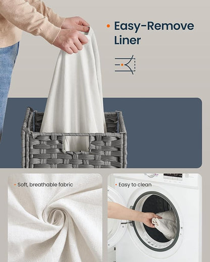 SONGMICS HOME Laundry Hamper with Lid, Clothes Basket with Removable Liner and Handles, 23.8 Gallon, Foldable Narrow Laundry Organizer for Bathroom, Bedroom, Gray