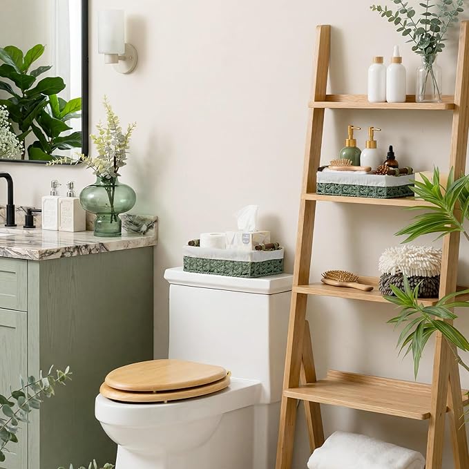 StorageWorks Small Baskets for Organizing with Handles and Liner, Wicker Toilet Paper Basket for Back of Toilet, Green Paper Rope Bathroom Basket Organizer and Storage for Sage Green Decor, 2 Pack
