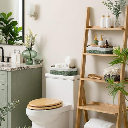 StorageWorks Small Baskets for Organizing with Handles and Liner, Wicker Toilet Paper Basket for Back of Toilet, Green Paper Rope Bathroom Basket Organizer and Storage for Sage Green Decor, 2 Pack