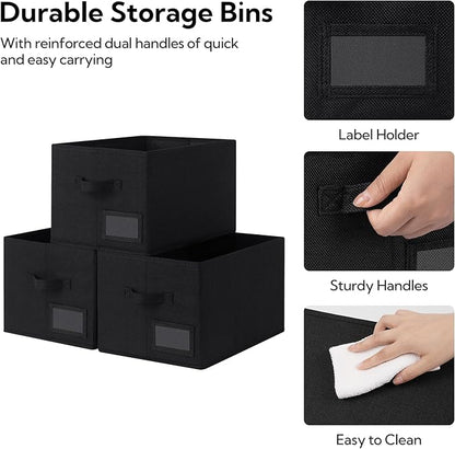 GRANNY SAYS Storage Baskets for Closet Shelves, Fabric Storage Bins for Clothes, Closet Organization Bins, Collapsible Storage Bins with Handles, Black, Large, 3-Pack